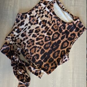 SHEIN Leopard Print Tie Crop Top